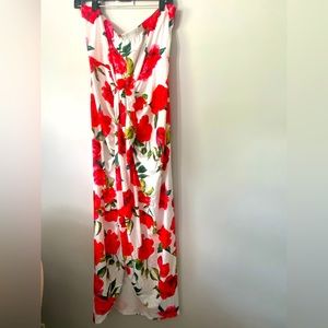 White cover up dress with pink roses